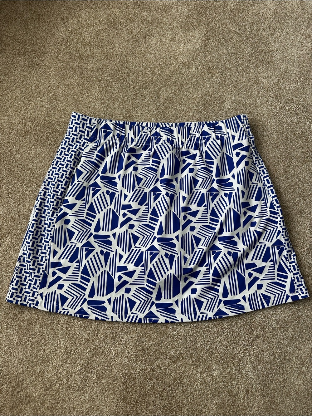 J. McLaughlin Blue White Geometric Athletic Skort Pull On Golf Tennis Skirt